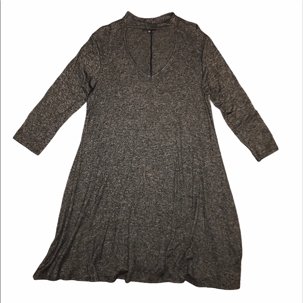 Poof grey long sleeve neck collar flowy dress Size large